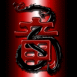 Dragon dans idogramme sur fond noir et rouge