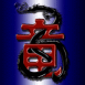 Dragon dans idogramme sur fond noir et bleu